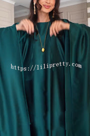 Dignified and Elegant Satin Batwing Sleeve with Waist Tie Design A-line Maxi Dress