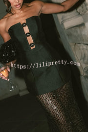 Nerissa Satin cutout metal ball Patchwork sequin hem strapless maxi dress