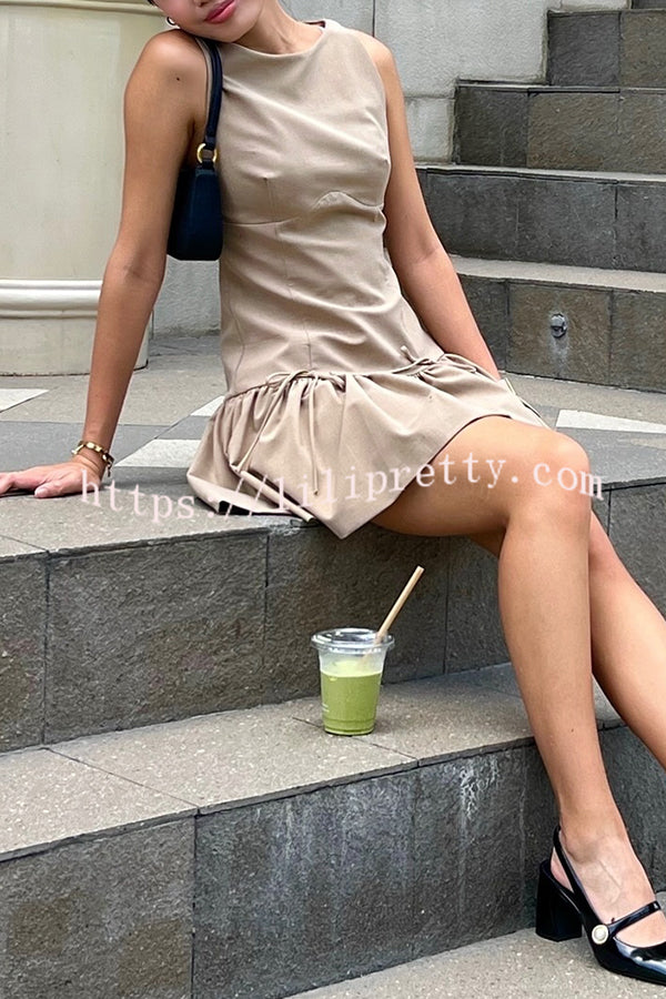 Solid Velvet Bow Embellished Sleeveless Mini Dress