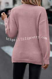 Lilipretty Solid Color V Neck Cross Jacquard Long Sleeved Sweater