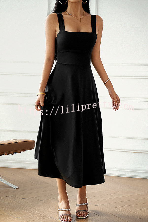 Lilipretty Solid Color Suspender High Waist Strappy Midi Dress