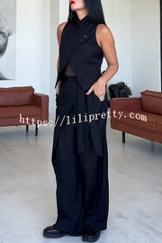 Urban Charm High Stand-up Collar Oblique Buckle Design Sleeveless Vest