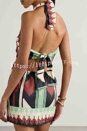 Unique Print Sexy Halter Backless Holiday Mini Dress