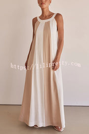 Day To Night Linen Blend Colorblock Wide Strap Maxi Dress