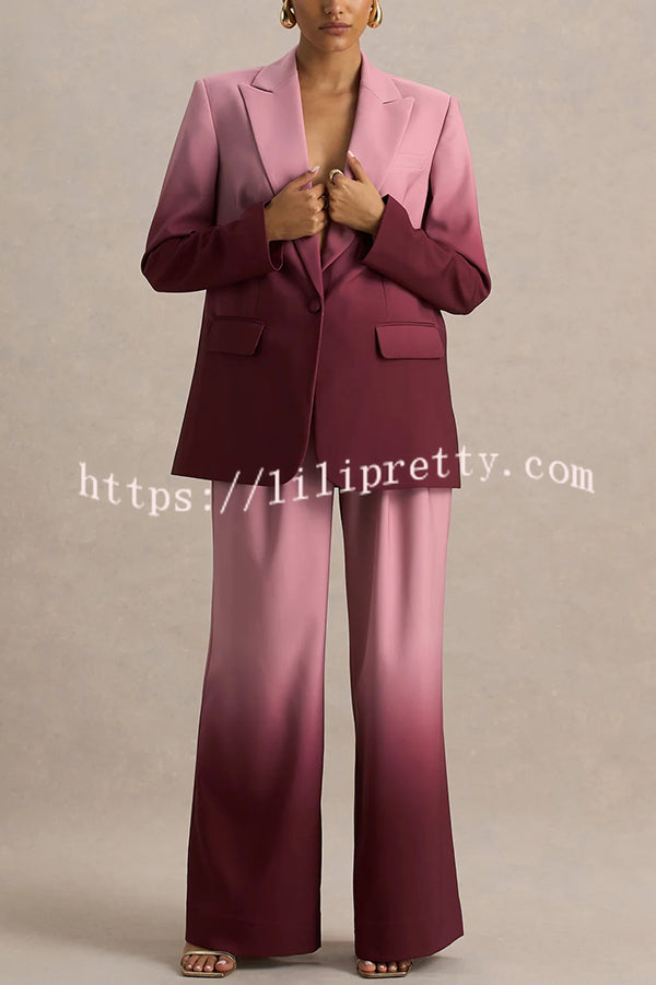 Enya Ombre Print Elastic Waist Pocketed Wide Leg Pants