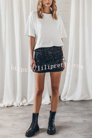 Lilipretty Best Item Sequin Side Ruched Elastic Waist Stretch Mini Skirt