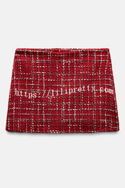 Fashionable Tweed Plaid Texture Casual Mini Skirt