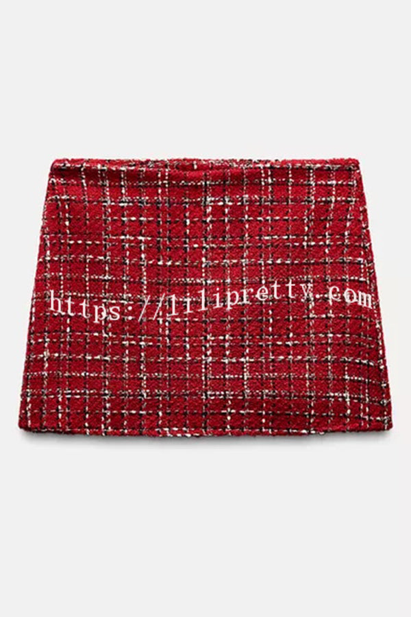 Fashionable Tweed Plaid Texture Casual Mini Skirt