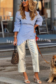 Tanie Metallic Fabric Mid-rise Pocket Cropped Wide Straight-leg Pants
