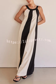 Day To Night Linen Blend Colorblock Wide Strap Maxi Dress