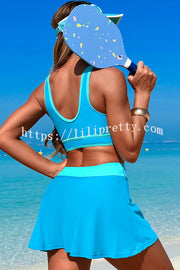 Fashion Contrast Color Stretch Sports Two-piece Bikini Swimsuit