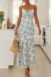 Starry Floral Print Lace Up Pleated Patchwork Zip Back Maxi Dress
