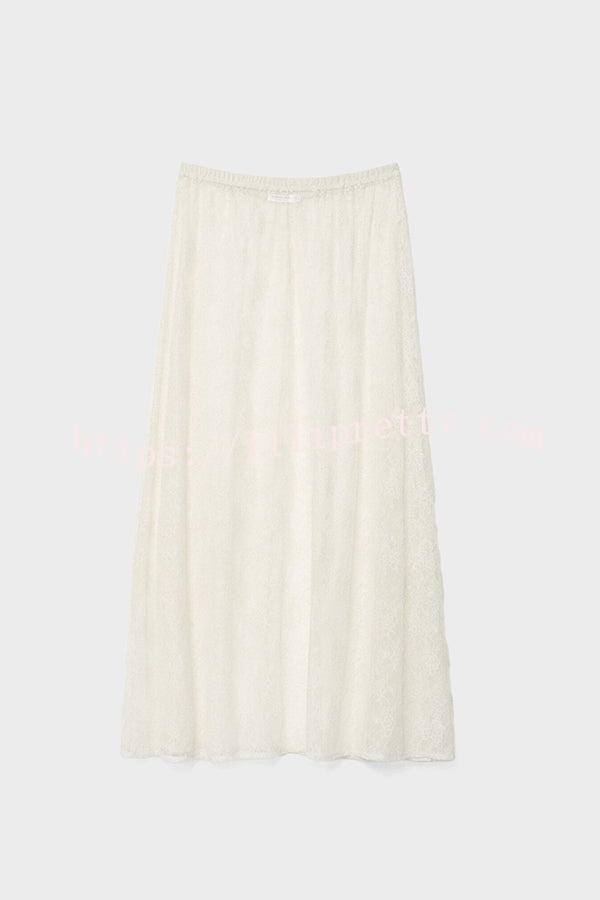 Elegant Casual Feeling Floral Lace Elastic Waist Maxi Skirt