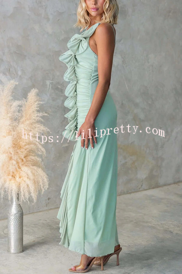 Fashion One-shoulder Pleated Sexy High Slit Slim Dress