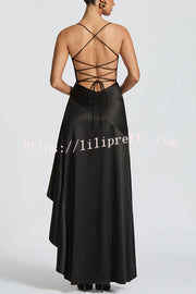 Solid Color Sexy Backless Lace-up Irregular Ruffled Maxi Dress