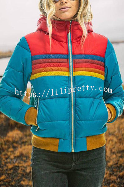 Lilipretty Winter Casual Patchwork Zippered Hooded Pocket Long Sleeved Coat