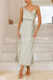 Satin Solid Color Elegant Sling Waist Open Back Maxi Dress