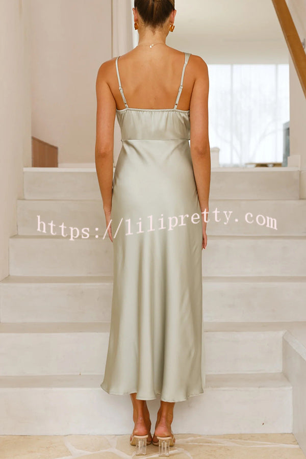 Satin Solid Color Elegant Sling Waist Open Back Maxi Dress