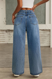 Fashion Rhinestone Embellished High Waist Tie Casual Pocket Wide Leg Jeans