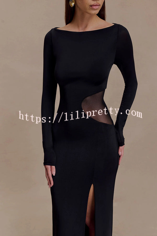 Fashion Long-sleeved Slim Sexy Hollow Slit Maxi Dress
