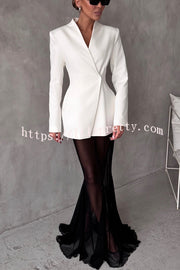 Shes Timeless V-neck Single Button Long Sleeve Waisted Blazer