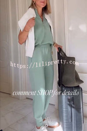 Sheridan Half-Zip Neck Short Sleeve Sweatshirt and Elastic Waist Pocket Jogger Set