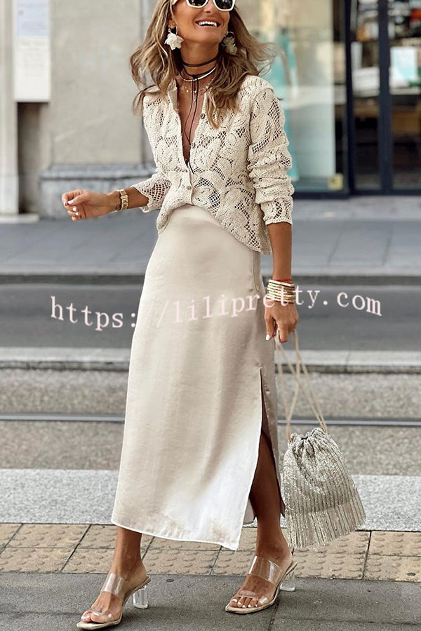 Lilipretty® Stylish Knit Hollow Crochet Lace Long Sleeve Shirt Top