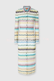 Anna Knit Colorful Herringbone Print Shirt Neck Button Long Sleeve Slim-fit Long Cardigan