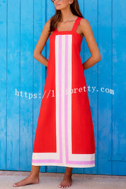 Striped Print Resort Style Casual Sling Maxi Dress