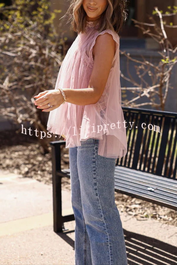 Light and Cute Tulle Lace Inner Wear High Neck Cape Top