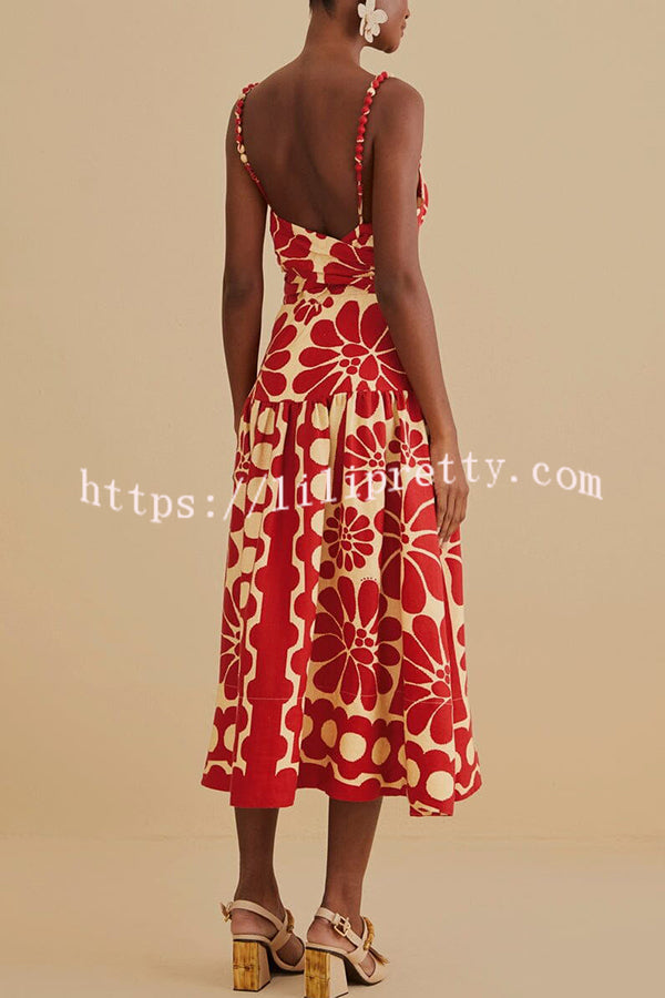 Vivid Dreams Unique Ethnic Print Slip Midi Dress