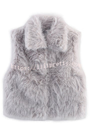 Stylish Collared Sleeveless Short Faux Fur Vest