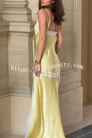 Sweet Trend Satin Lace Trim V-neck Slit Slip Maxi Dress