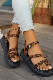 Fashion Leopard Print Clip-toe Casual Buckle Flat Roman Shoes