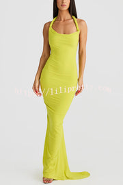 Everything You Want Rope Detail Backless Ruched Stretch Maxi Dress