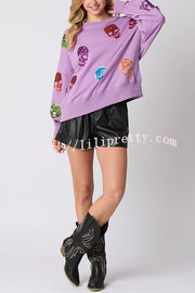 Halloween Skull Sequin Loose Casual Sweatshirt