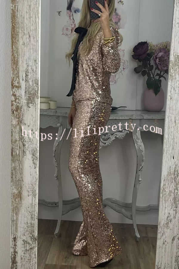 Holiday Cheer Sequin Tie-front Satin Bow Long Sleeve Jacket