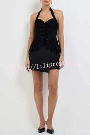 Show Exquisiteness Satin Pleated Heart-shaped Off Shoulder Halter Tank
