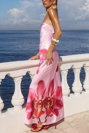 Floral Print Sexy Strapless Backless Holiday Maxi Dress