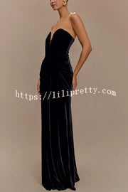 Paige Velvet Off Shoulder Side Pleated Hip Drape Maxi Dress