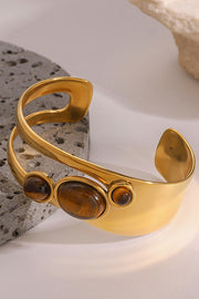 Fashionable Stainless Steel Hollow Gemstone Open Bracelet