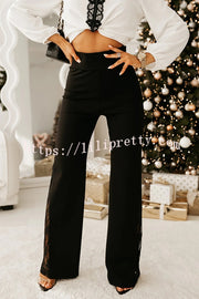 Joelie High Rise Elastic Waistband Side Lace Patchwork Flare Pants