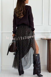 Timeless Treasures Tulle Polka Dot High Rise Elastic Waist Maxi Skirt