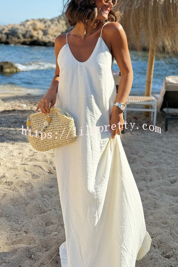 Sunny Beach Straps Unique Beaded Detail Backless Slit Maxi Dress