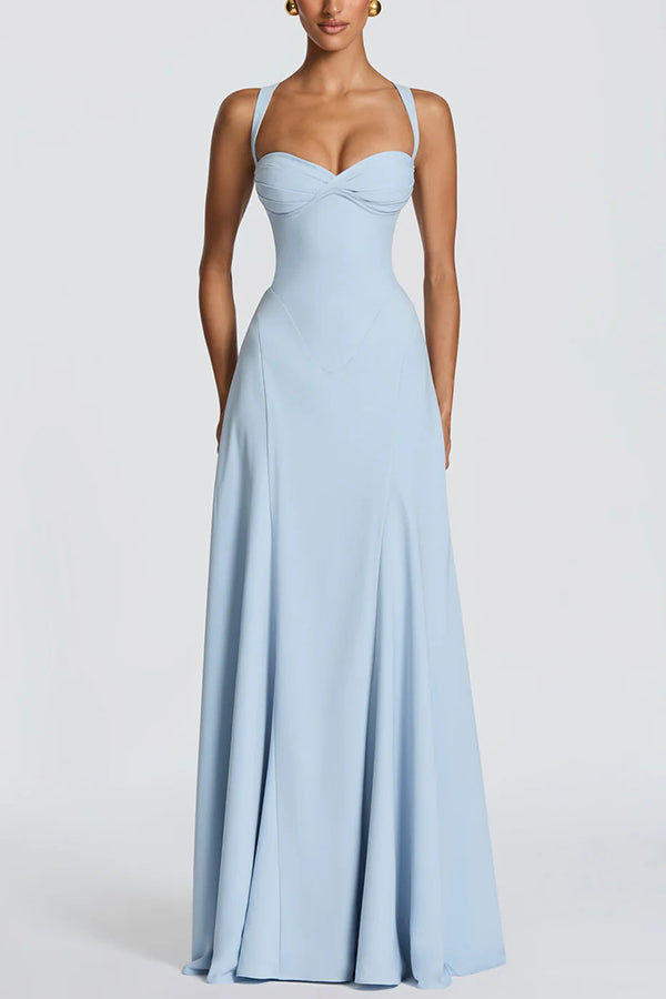 chiffon sweetheart maxi dress The Mila | Light Blue Sweetheart Formal Dress Pleated Chiffon Maxi Dress  with Scarf
