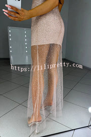 Olivia See-through Mesh Sequin Fabric Warp V-neck Party Maxi Dress