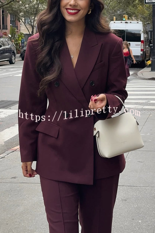 The Perfect Style Button Up Lapel Blazer and Pocketed Wide Leg Pants Set