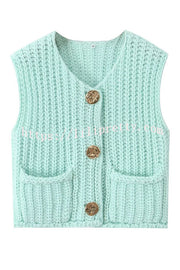 Solid Color Sleeveless Pocket Knitted Vest