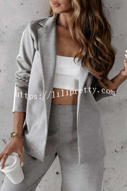 Working Casual Days Long Sleeve Lapel Blazer and Elastic Waist Pocket Straight Pants Set