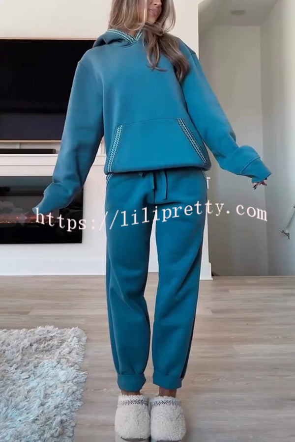 Tasman Braid Trim Kangaroo Pocket Hooded Sweatshirt and Elastic Waist Jogger Pants Set